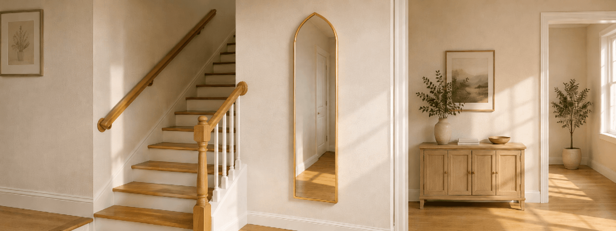 Arched decorative mirror styled in a modern interior