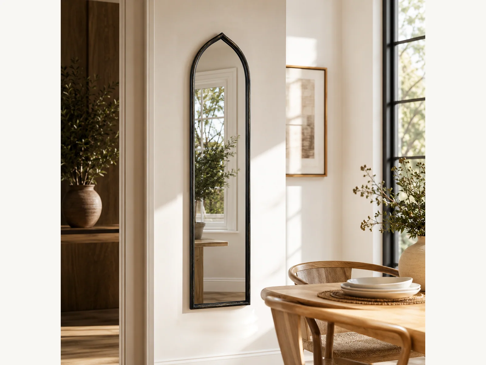 12 x 50 Black Slim Arched Mirror gallery image