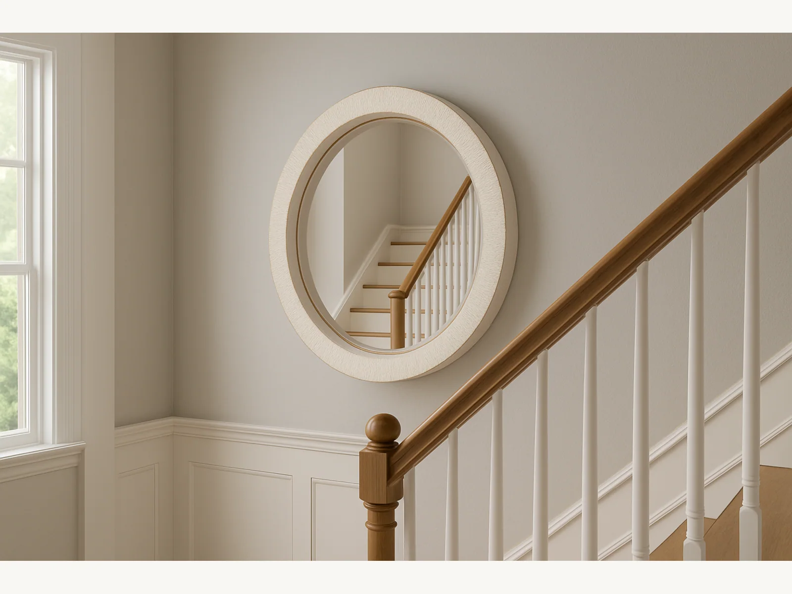 31 White Textured Round Mirror gallery image