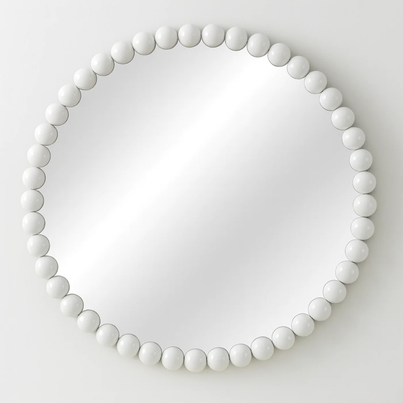 36 White Beaded Round Mirror