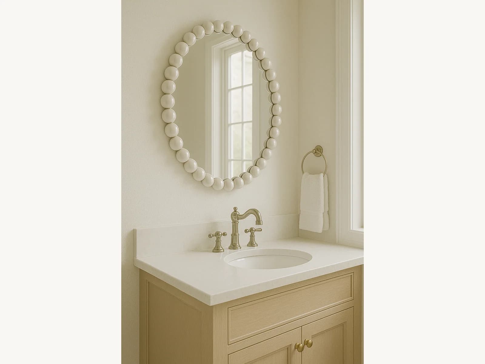 36 White Beaded Round Mirror gallery image