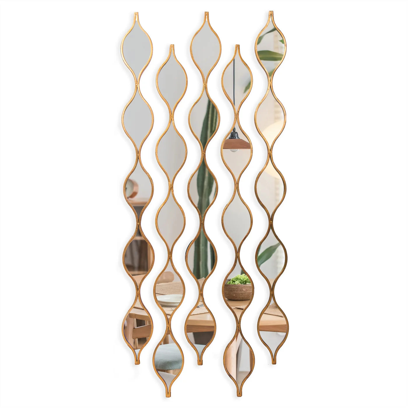 63 x 9.25 Inch Wavy Narrow Wall Mirror Set